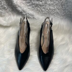 Chinese Laundry leather black heels with adjustable strap pointed toe SZ9.5